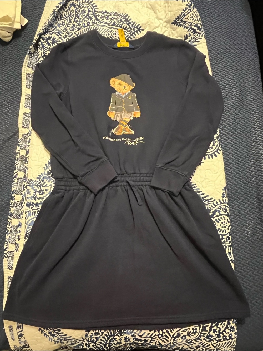 Polo by Ralph Lauren Navy Sweatshirt Dress with Bear Motif